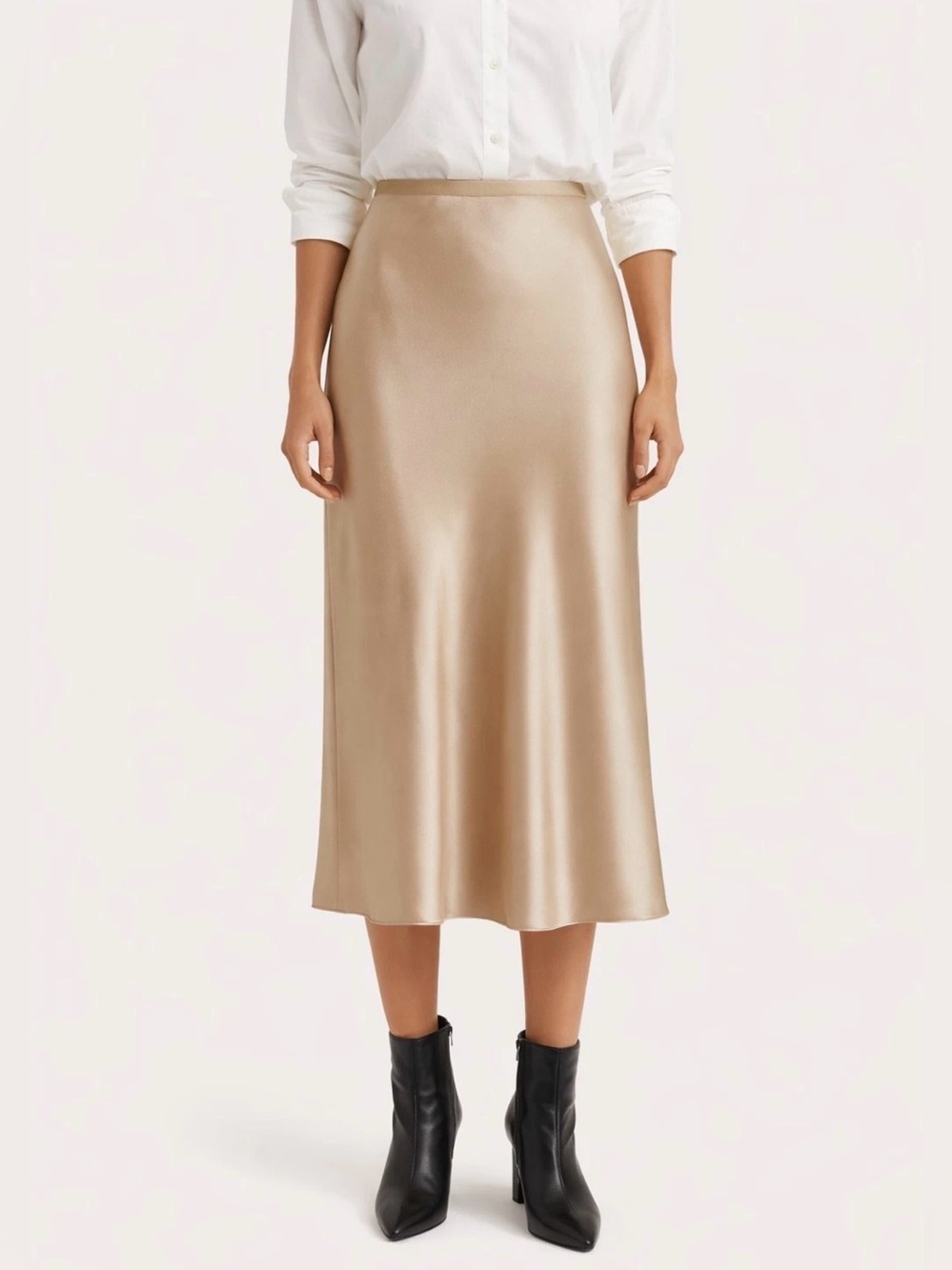 Polo Ralph Lauren Satin Midi Skirt Slip Gold Champagne A-line Pencil Bias Cut 6 - Picture 2 of 8